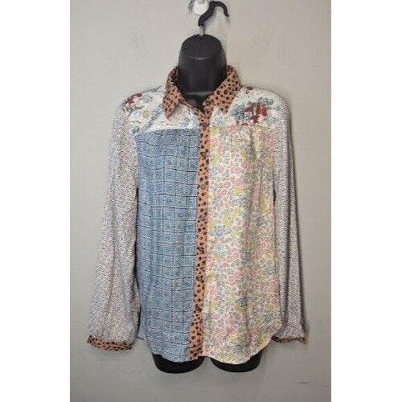 Maeve Multicolor Patchwork Button Down Shirt - Picture 1 of 6